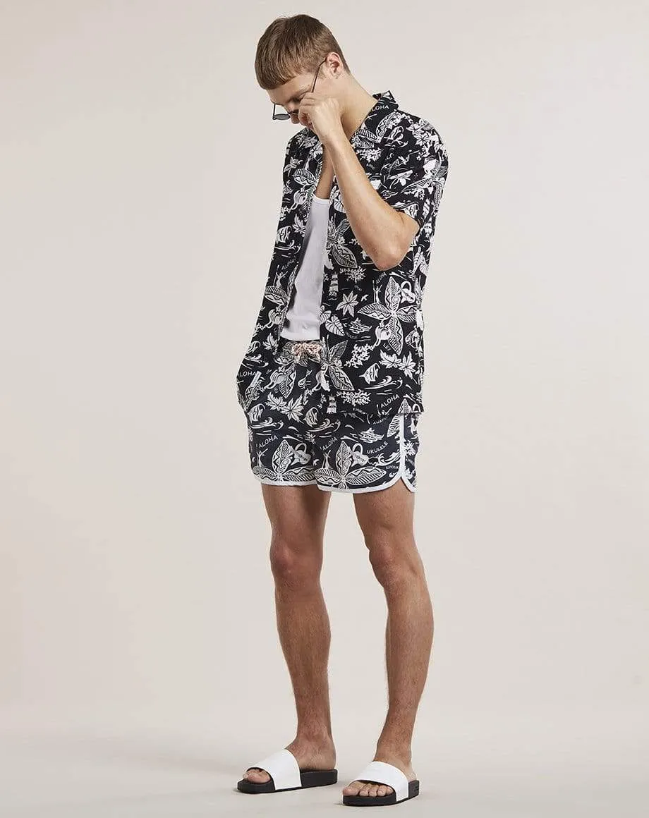 Aloha Print Mens Swim Shorts | Black
