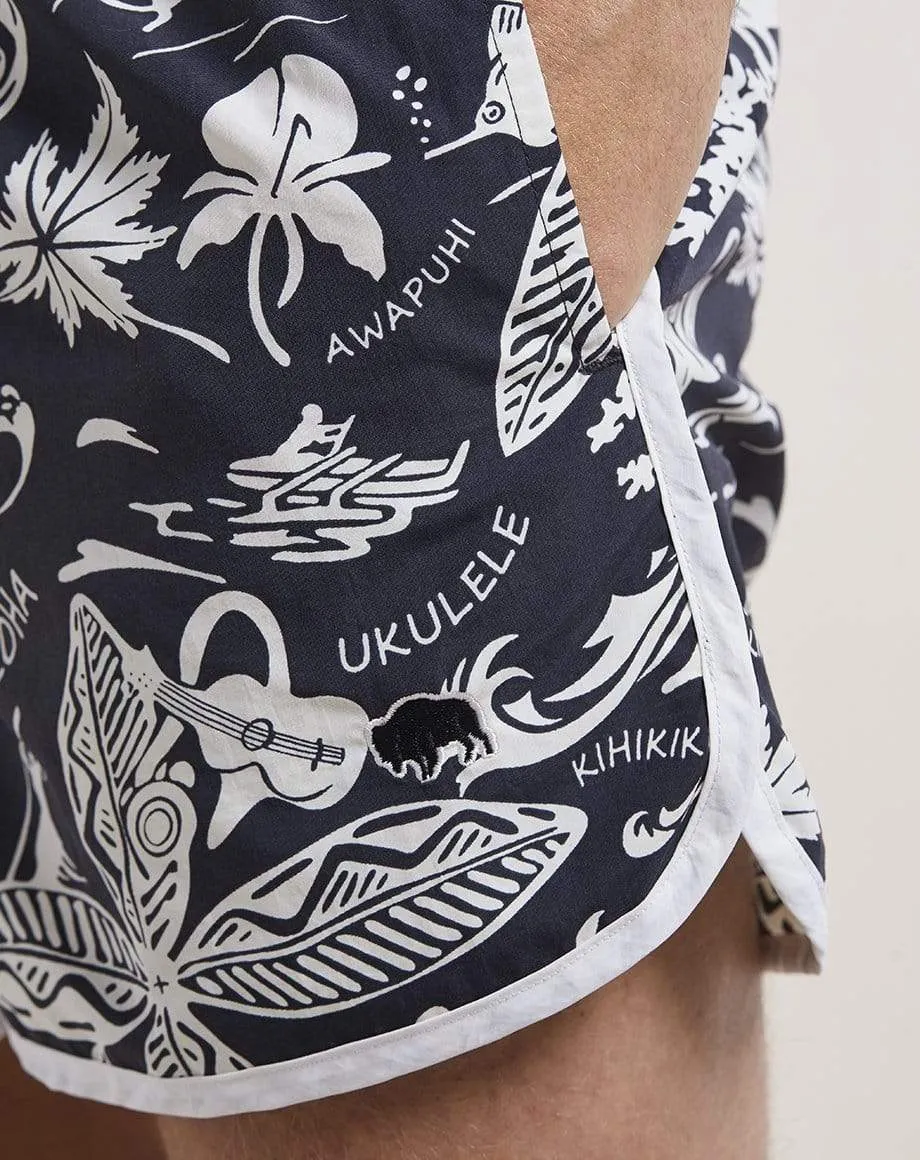Aloha Print Mens Swim Shorts | Black