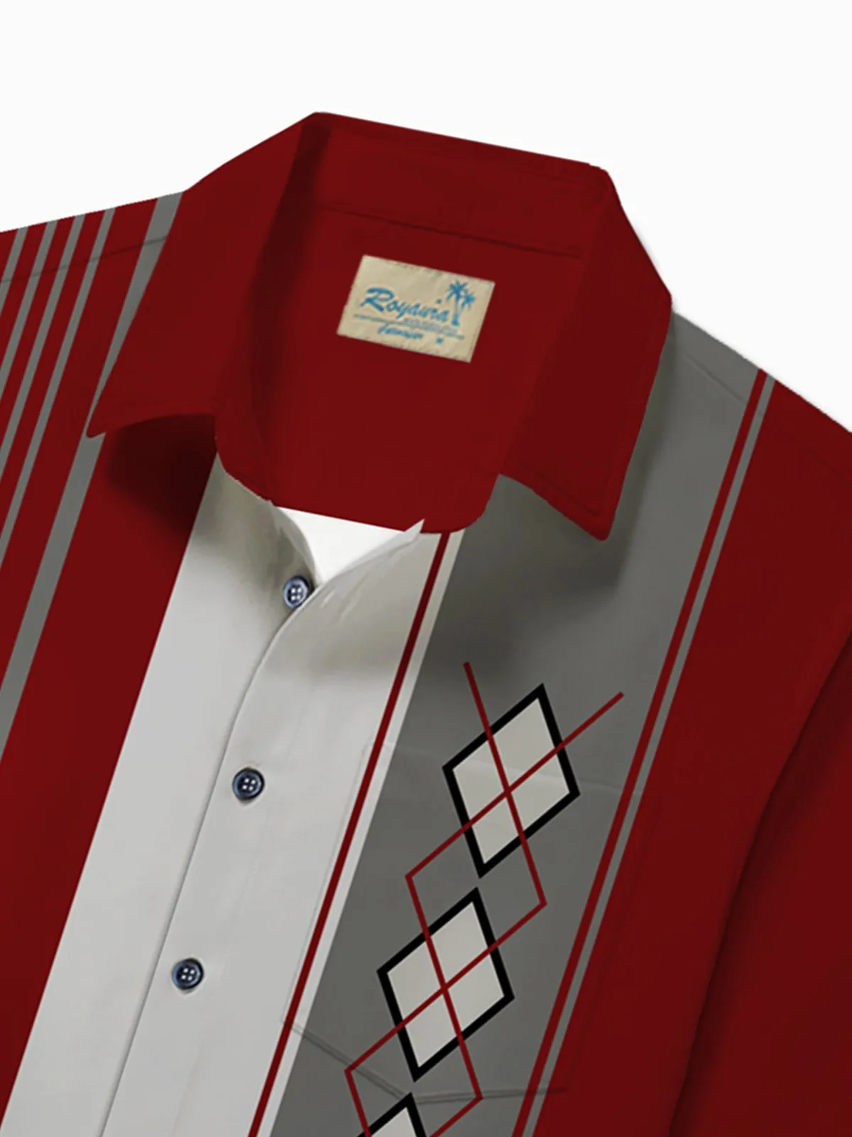 Alohadaddy 50's Retro Mid-Century Geometric Men's Bowling Shirts Stretch Plus Size Aloha Camp Pocket Shirts