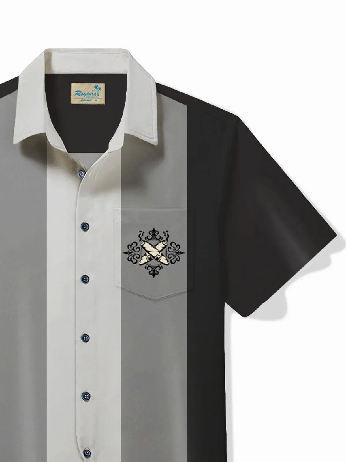 Alohadaddy 50's Vintage Bowling Shirt Cigar Art Stretch Quick Dry Pocket Camp Shirt Big Tall