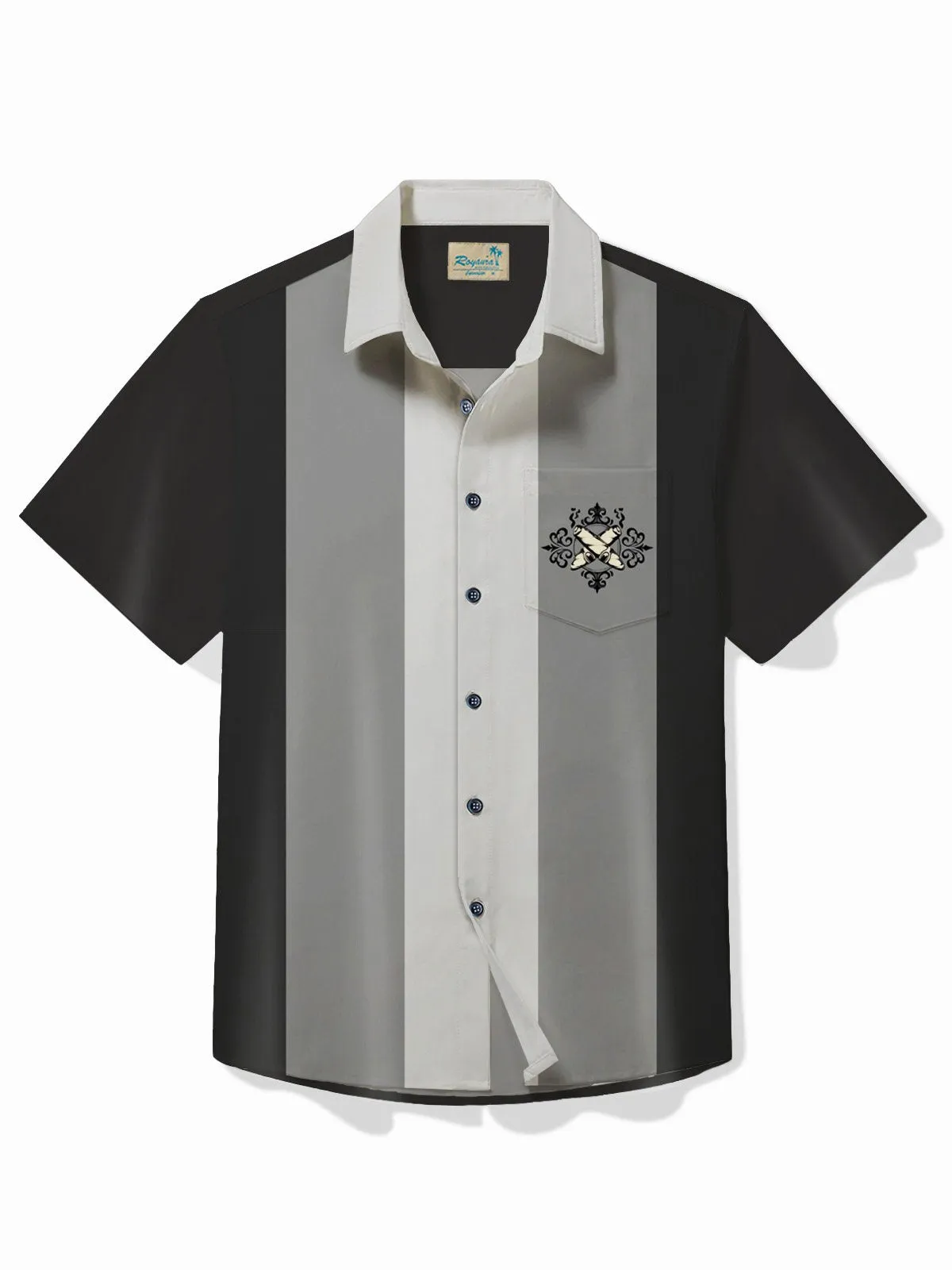 Alohadaddy 50's Vintage Bowling Shirt Cigar Art Stretch Quick Dry Pocket Camp Shirt Big Tall