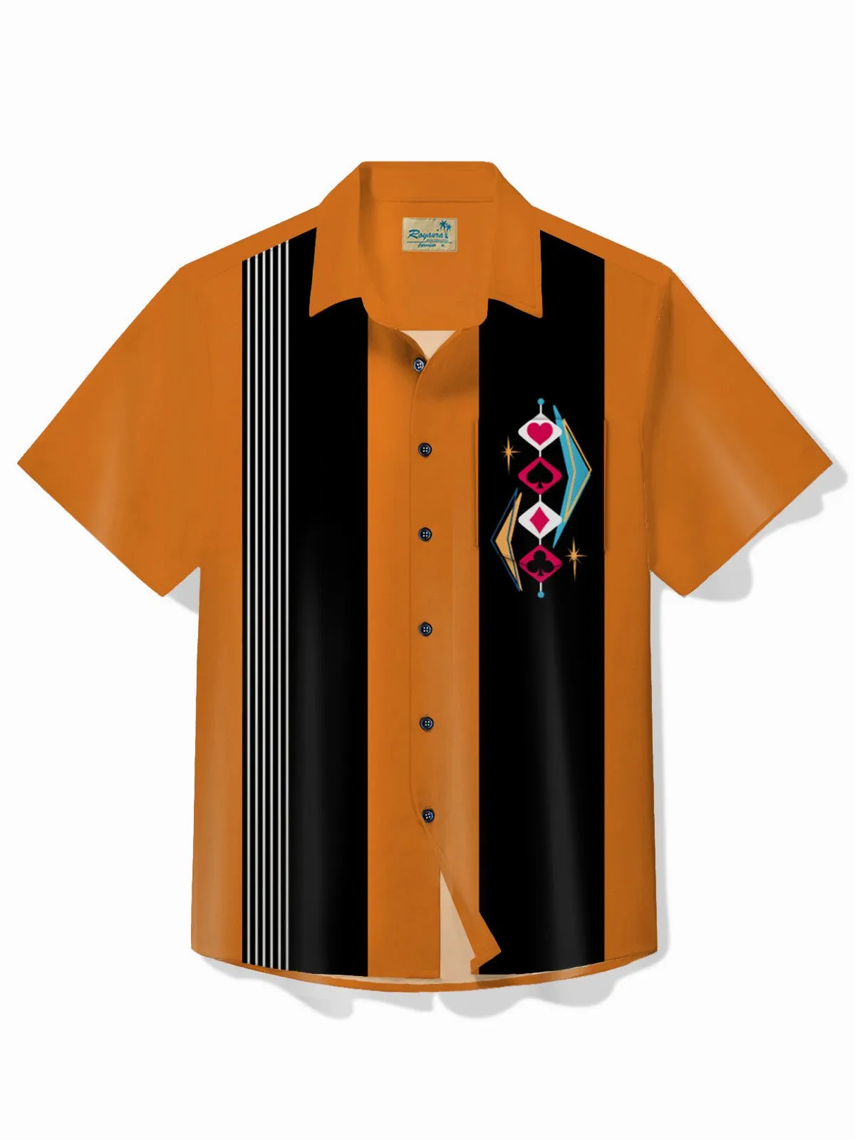 Alohadaddy 50's Vintage Bowling Shirt Medieval Geometry Playing Cards Camp Pocket Shirt Big Tall