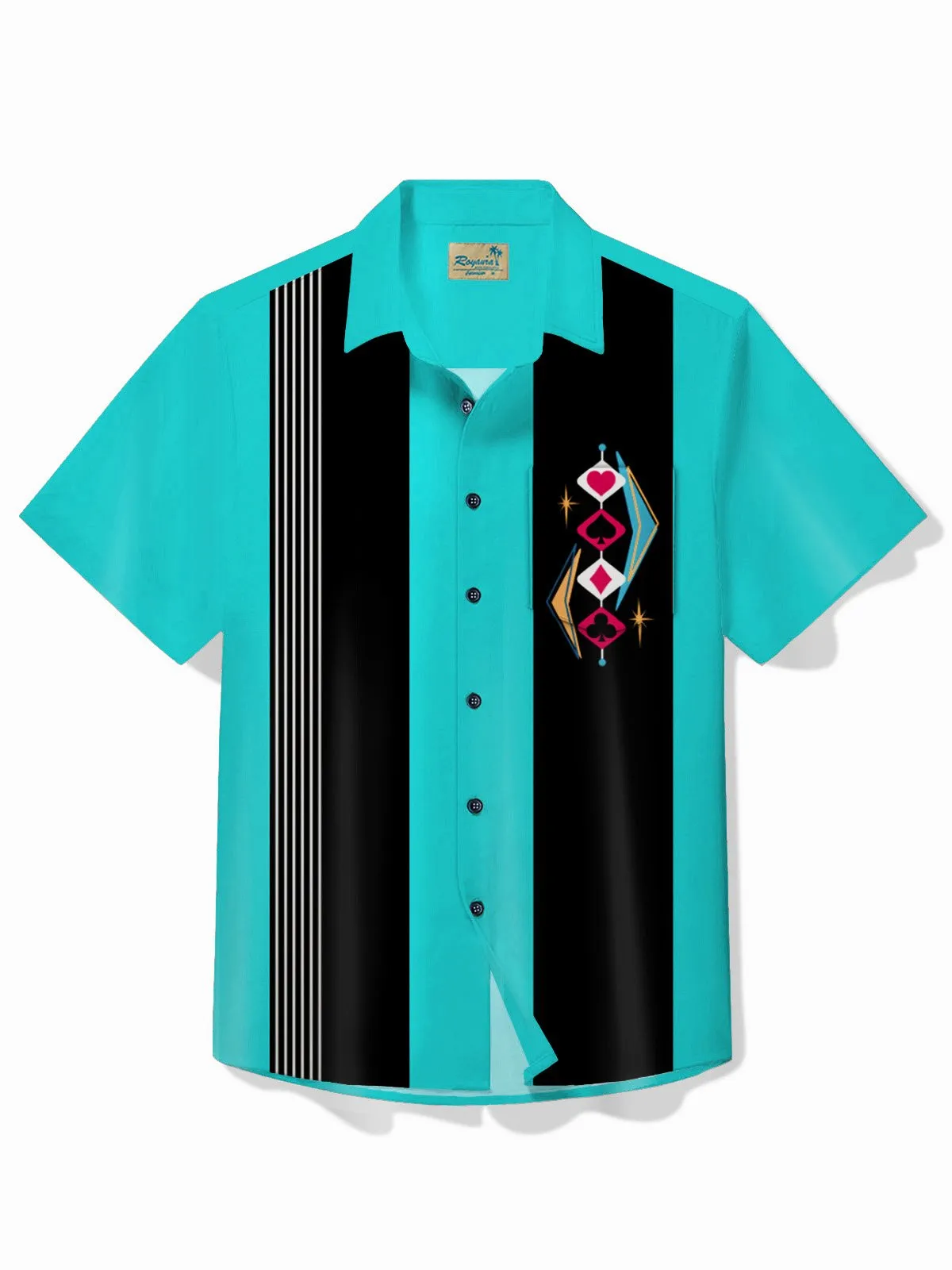 Alohadaddy 50's Vintage Bowling Shirt Medieval Geometry Playing Cards Camp Pocket Shirt Big Tall