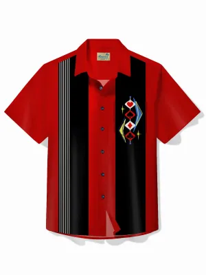 Alohadaddy 50's Vintage Bowling Shirt Medieval Geometry Playing Cards Camp Pocket Shirt Big Tall