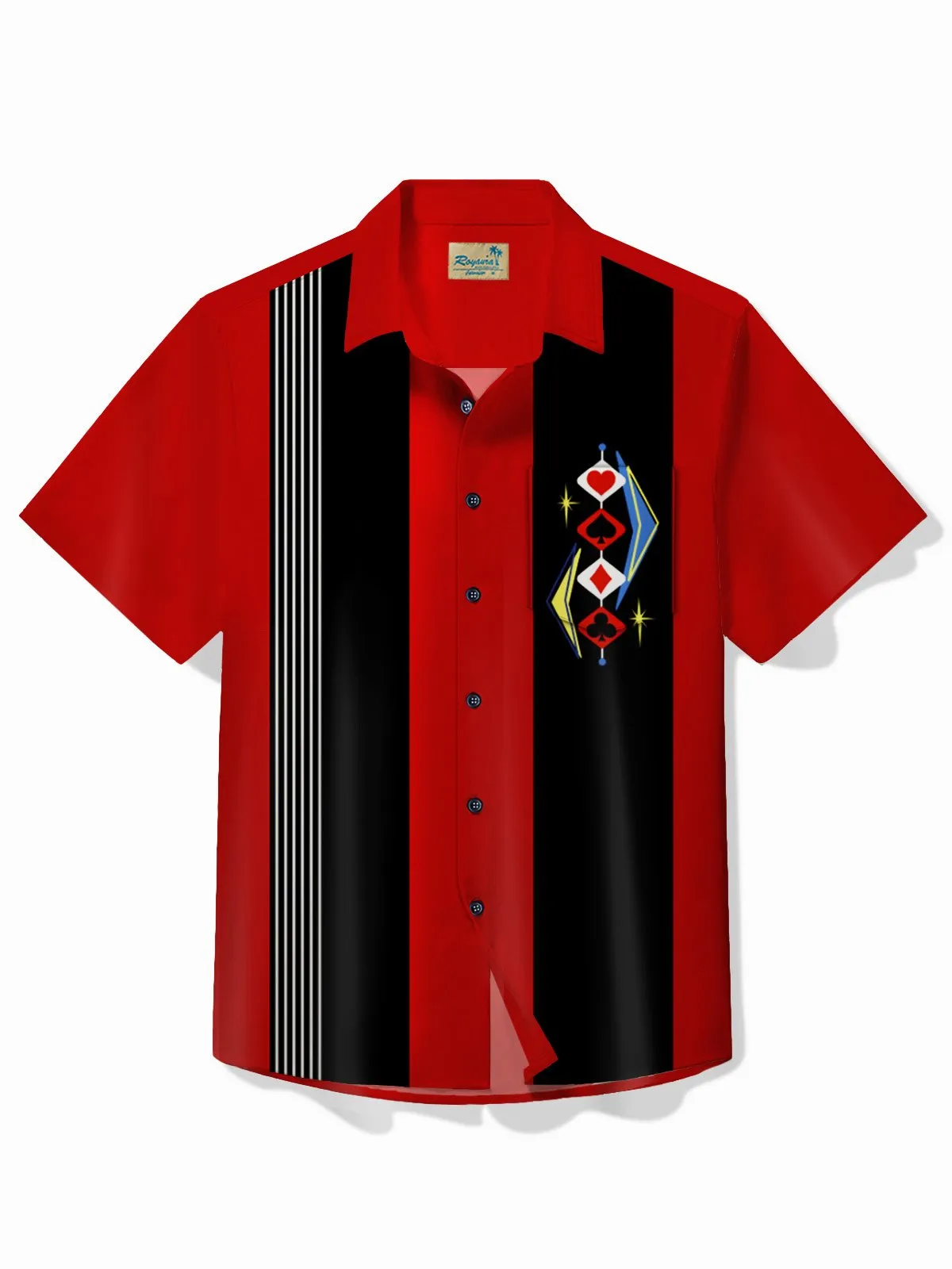Alohadaddy 50's Vintage Bowling Shirt Medieval Geometry Playing Cards Camp Pocket Shirt Big Tall