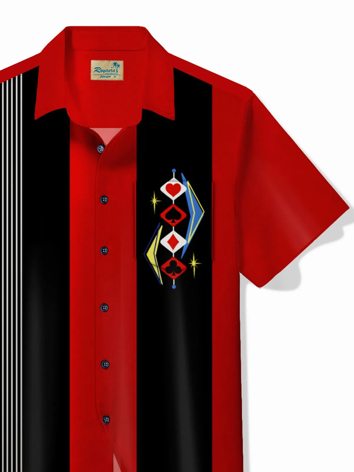 Alohadaddy 50's Vintage Bowling Shirt Medieval Geometry Playing Cards Camp Pocket Shirt Big Tall