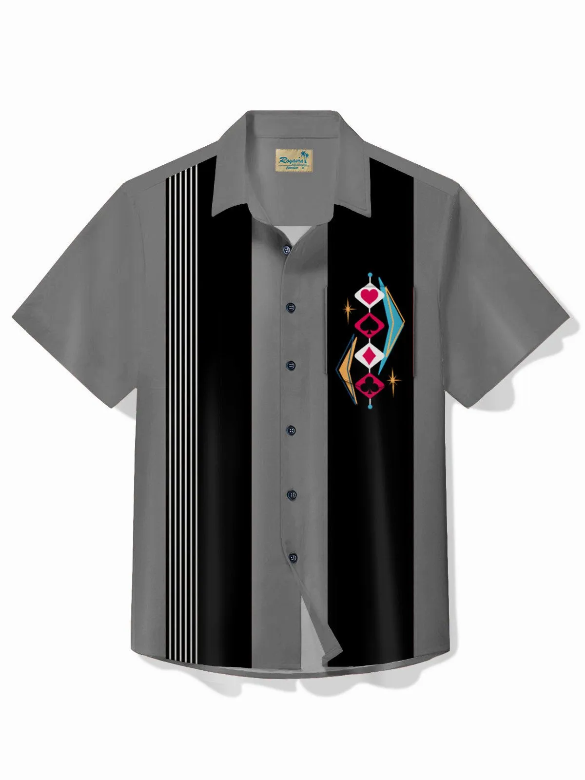 Alohadaddy 50's Vintage Bowling Shirt Medieval Geometry Playing Cards Camp Pocket Shirt Big Tall