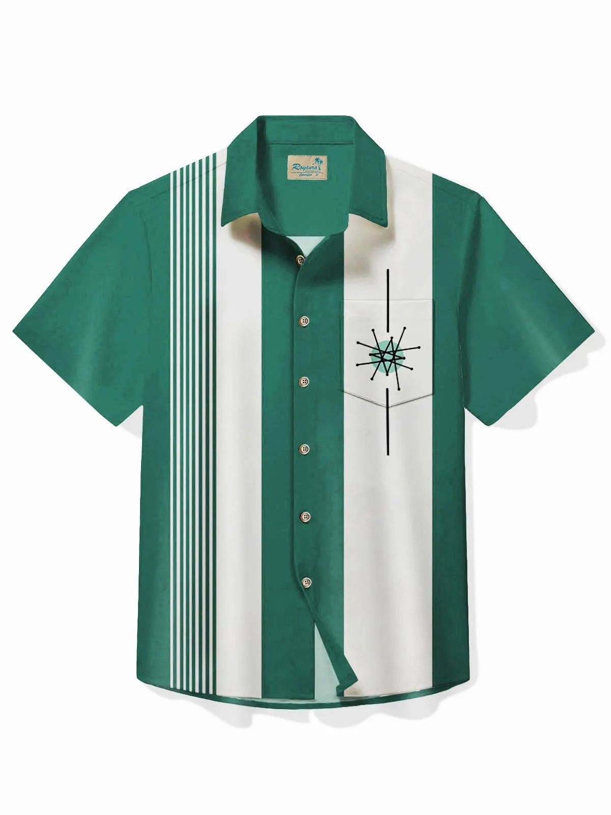 Alohadaddy 50's Vintage Bowling Shirt Medieval Geometry Stretch Quick Dry Camp Pocket Shirt Big Tall