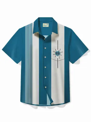 Alohadaddy 50's Vintage Bowling Shirt Medieval Geometry Stretch Quick Dry Camp Pocket Shirt Big Tall