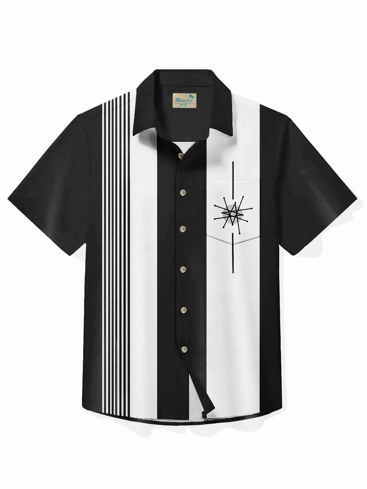 Alohadaddy 50's Vintage Bowling Shirt Medieval Geometry Stretch Quick Dry Camp Pocket Shirt Big Tall