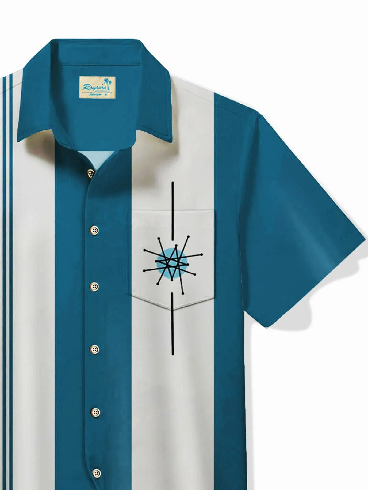 Alohadaddy 50's Vintage Bowling Shirt Medieval Geometry Stretch Quick Dry Camp Pocket Shirt Big Tall