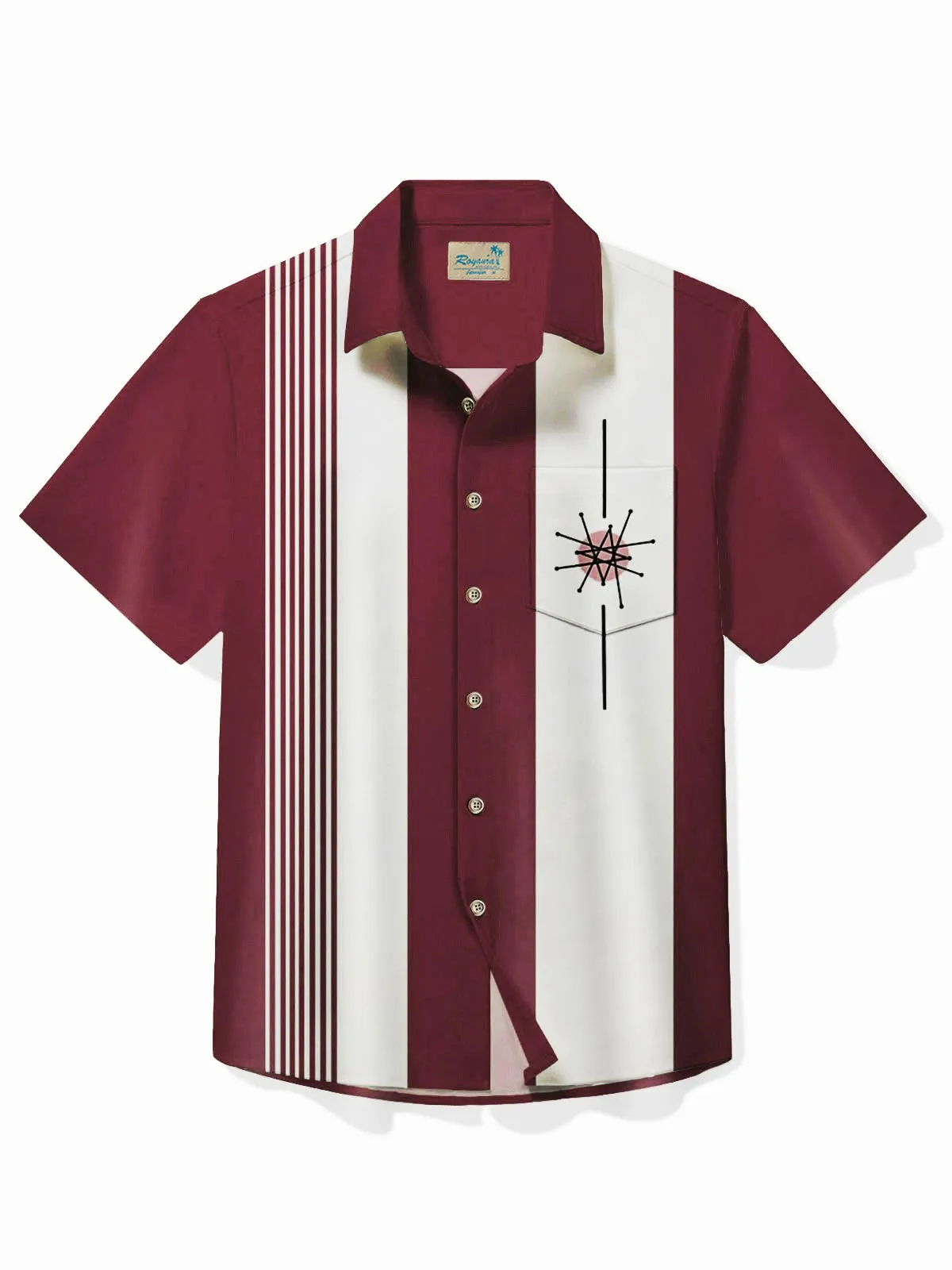 Alohadaddy 50's Vintage Bowling Shirt Medieval Geometry Stretch Quick Dry Camp Pocket Shirt Big Tall