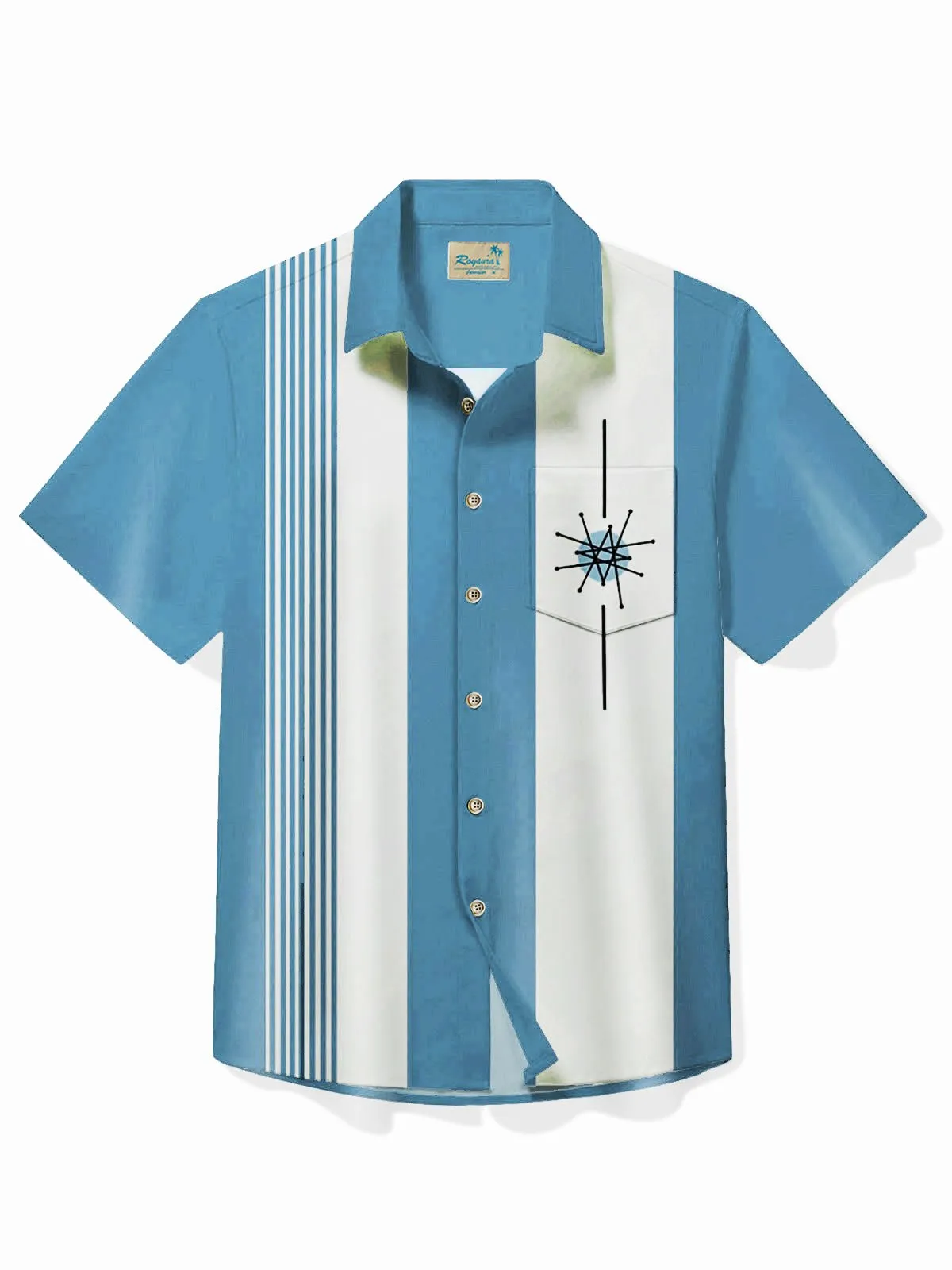 Alohadaddy 50's Vintage Bowling Shirt Medieval Geometry Stretch Quick Dry Camp Pocket Shirt Big Tall