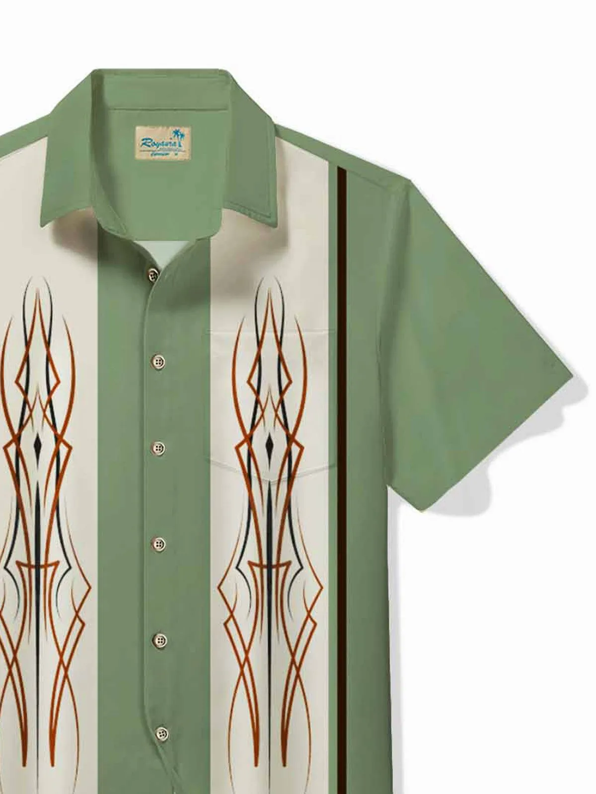 Alohadaddy 50's Vintage Pinstripe Car Men's Bowling Shirt Art Stretch Pocket Camp Shirt Big Tall