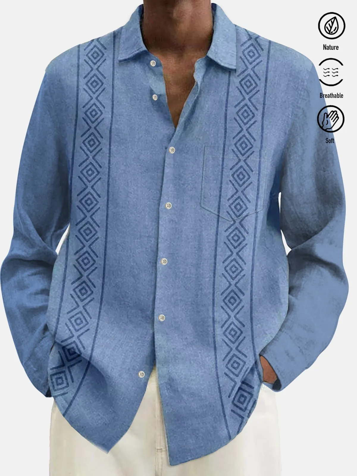 Alohadaddy 60's Vintage Men's Guayabera Print Button Down Long Sleeve Shirt Big Tall