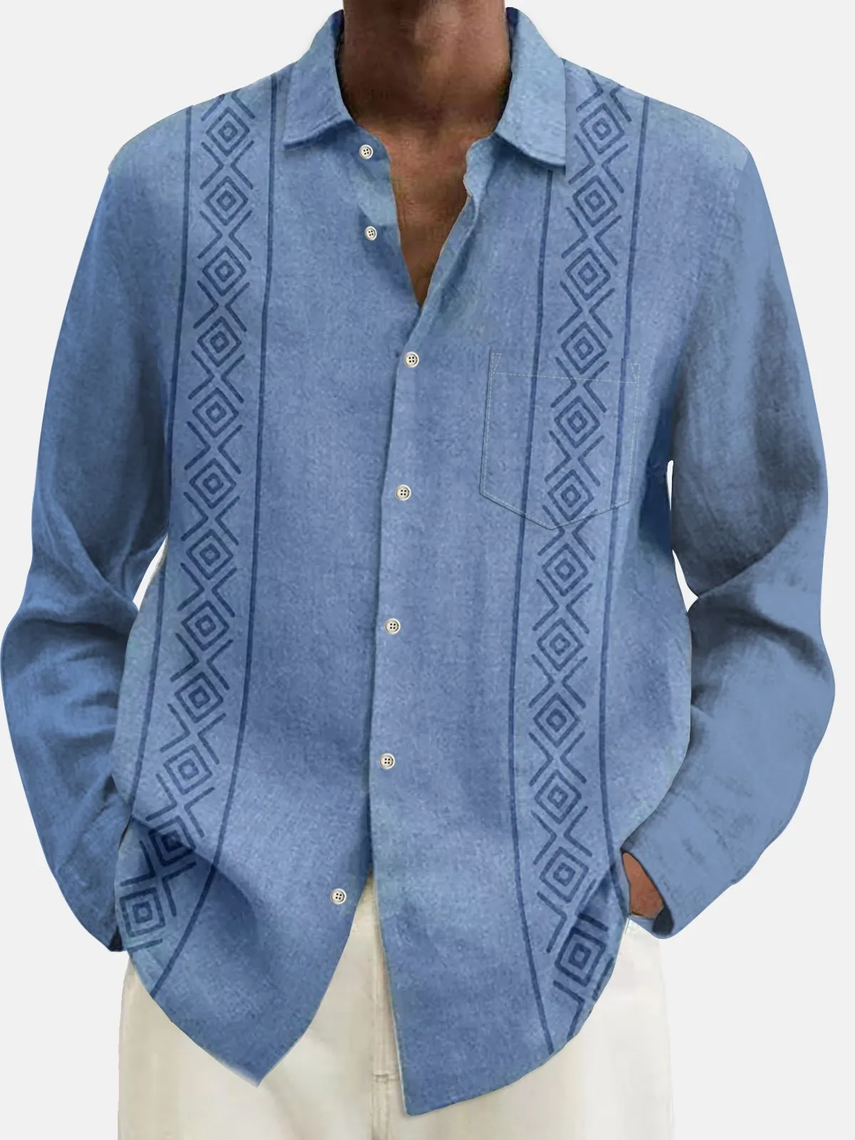 Alohadaddy 60's Vintage Men's Guayabera Print Button Down Long Sleeve Shirt Big Tall