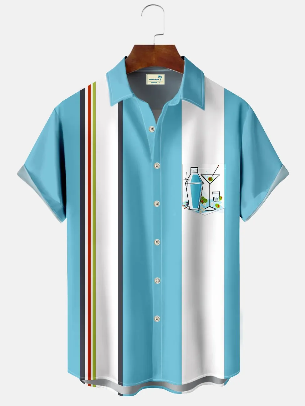 Alohadaddy Abstract Mid-century Cocktail Bowling Printed Casual Plus Size Shirts