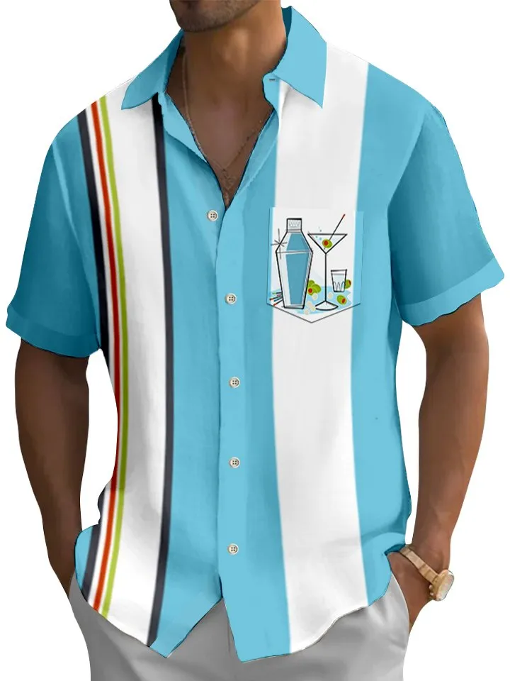 Alohadaddy Abstract Mid-century Cocktail Bowling Printed Casual Plus Size Shirts