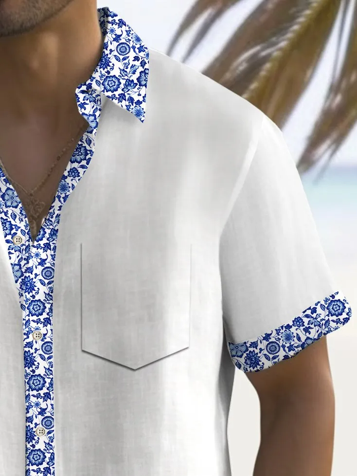 Alohadaddy Basic Floral Patchwork Printed Shirt Plus Size Men's Shirt Big Tall