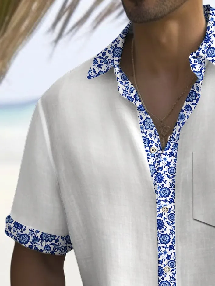 Alohadaddy Basic Floral Patchwork Printed Shirt Plus Size Men's Shirt Big Tall