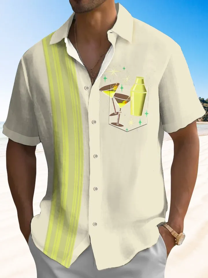 Alohadaddy Beach Cocktail Button Pocket Casual Short Sleeve Shirt