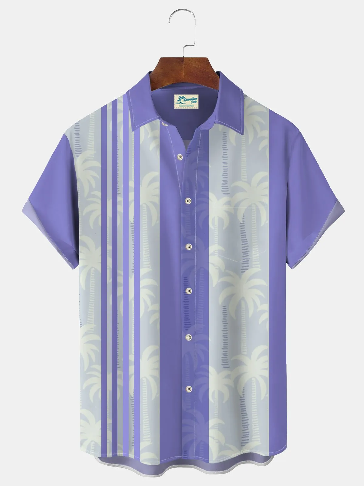 Alohadaddy Beach Holiday Men's Purple Hawaiian Shirts Coconut Tree Art Stripe Stretch Vintage Bowling Camp Shirts