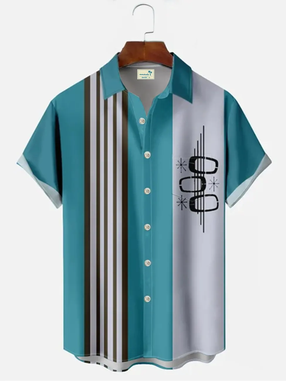 Alohadaddy Blue Abstract Printing Casual Bowling Cotton-blend Plus Size Shirts