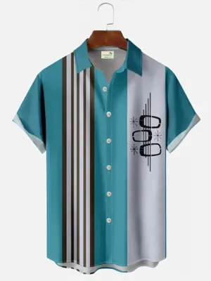 Alohadaddy Blue Abstract Printing Casual Bowling Cotton-blend Plus Size Shirts
