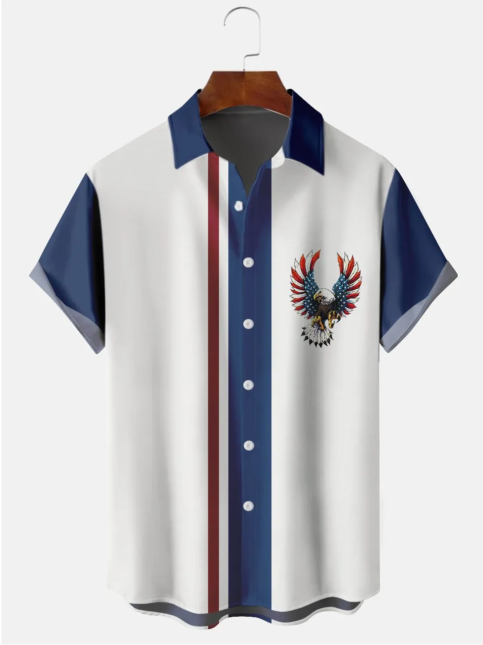 Alohadaddy Blue-red Eagle Printing Cotton-Blend Casual Plus Size Shirts