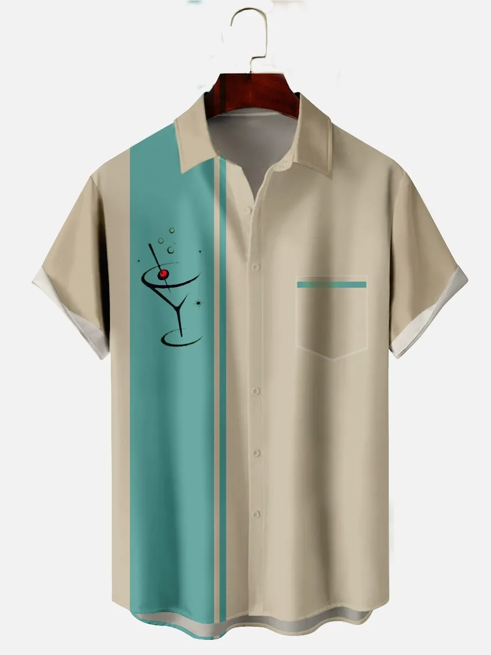 Alohadaddy Contrast Color Abstract Cocktail Casual Cotton-Blend Plus Size Shirts