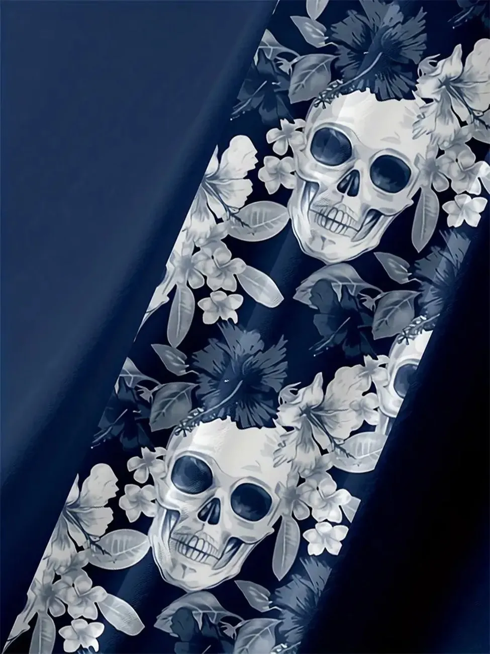 Alohadaddy Deep Blue Skull Pattren Casual Cotton-Blend Bowling Plus Size Shirts