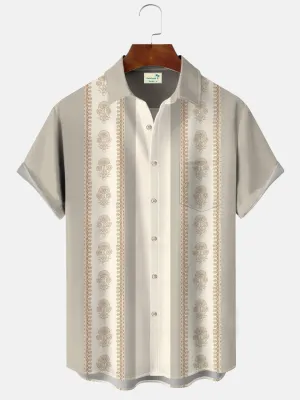 Alohadaddy Ethnic Style Flower Retro Men's Pocket Button 50S Bowling Commuting Casual Short Sleeve Shirt