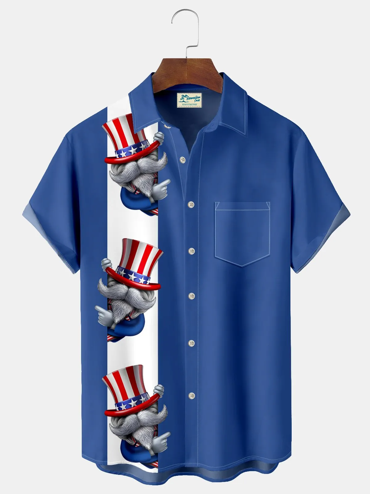 Alohadaddy Flag Gnome Print  Men's Hawaiian Oversized Shirt with Pockets
