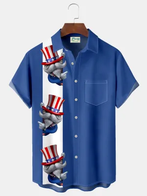 Alohadaddy Flag Gnome Print  Men's Hawaiian Oversized Shirt with Pockets