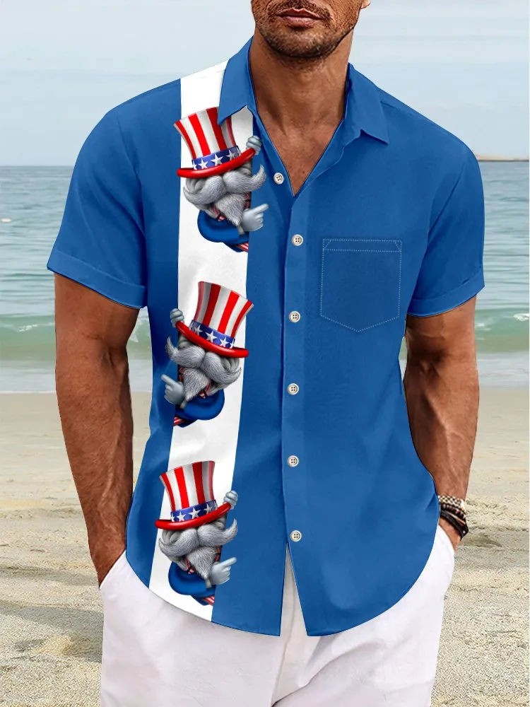 Alohadaddy Flag Gnome Print  Men's Hawaiian Oversized Shirt with Pockets