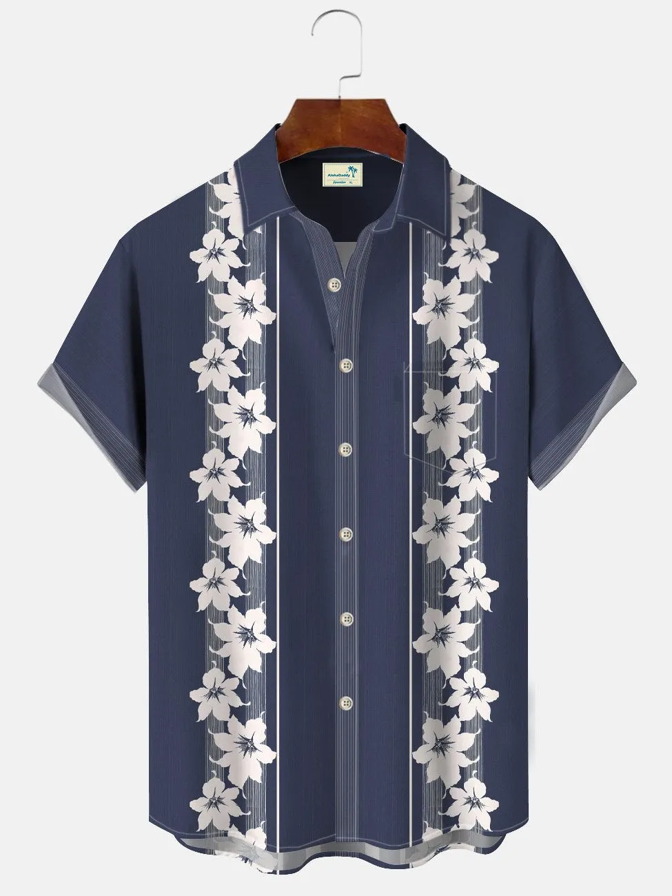 Alohadaddy Floral Stripe Mens Pocket Button Casual Short Sleeve Shirt