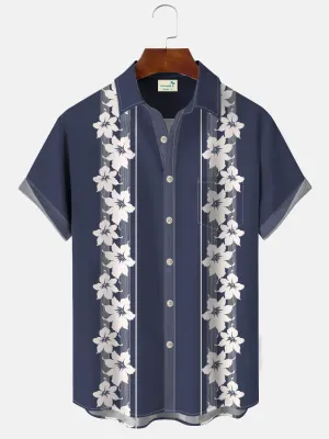 Alohadaddy Floral Stripe Mens Pocket Button Casual Short Sleeve Shirt