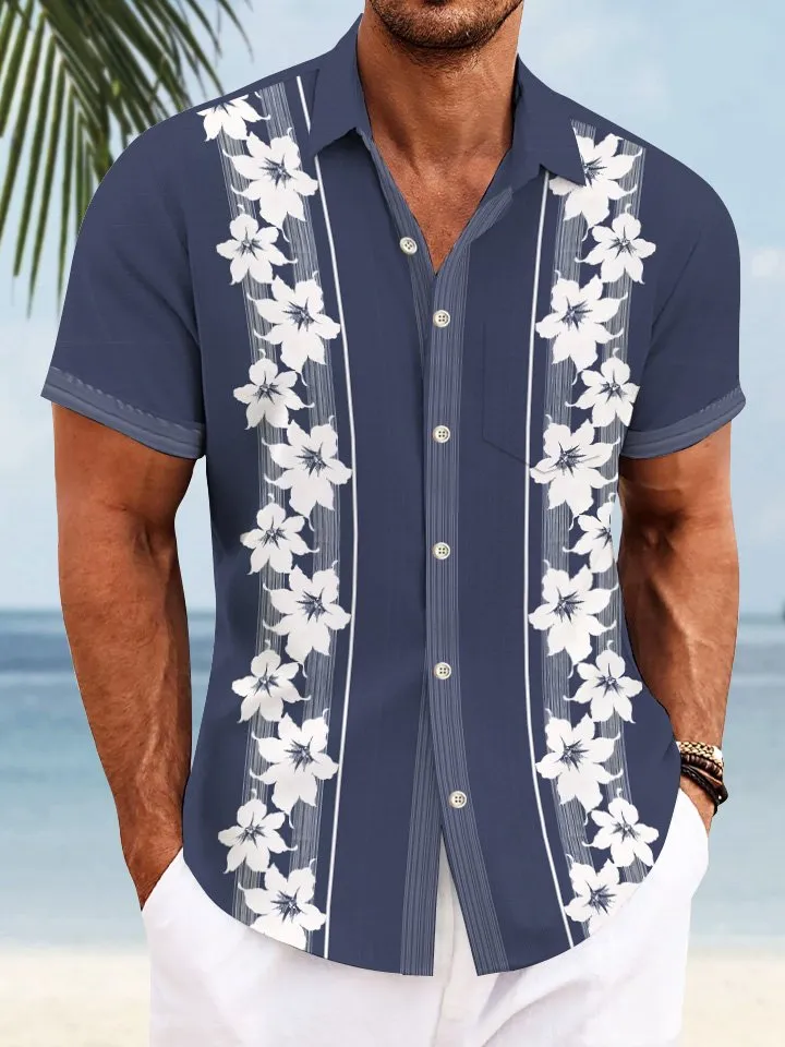 Alohadaddy Floral Stripe Mens Pocket Button Casual Short Sleeve Shirt