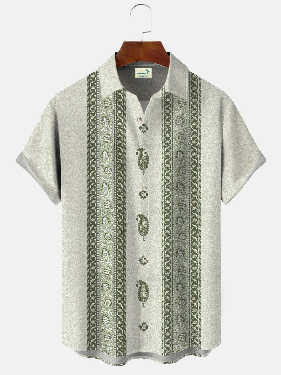 Alohadaddy Flower Ethnic Style Men Pocket Button 50S Bowling Commuter Casual Short Sleeve Shirt