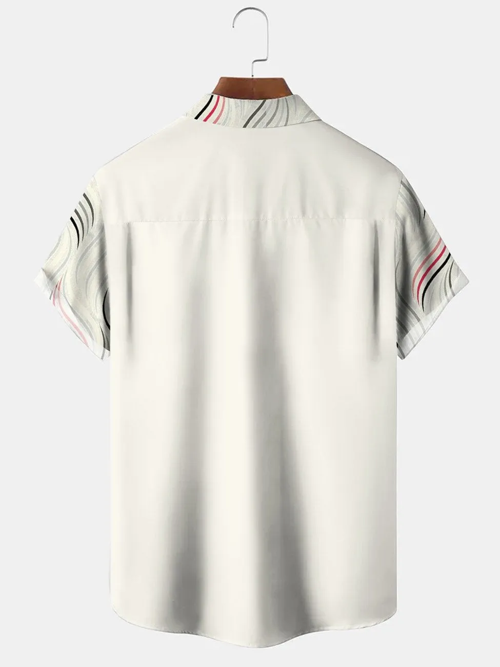 Alohadaddy Geometric Curve Stripes Men Pocket Button Casual 50S Bowling Commuter Short Sleeve Shirt