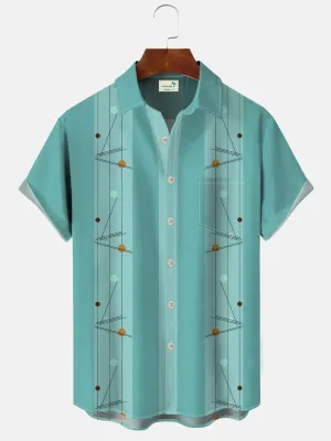 Alohadaddy Geometric Pattern 3D Stereo Men's 50S Bowling Commuter Button Pocket Men's Casual Short Sleeve Shirt