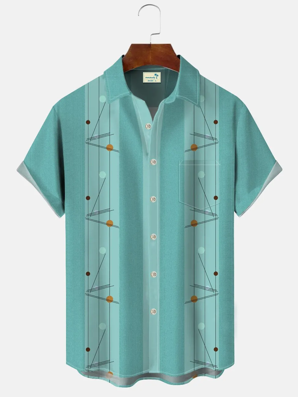 Alohadaddy Geometric Pattern 3D Stereo Men's 50S Bowling Commuter Button Pocket Men's Casual Short Sleeve Shirt