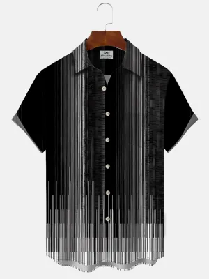Alohadaddy Geometric Stripe Button Pocket Casual Short Sleeve Shirt