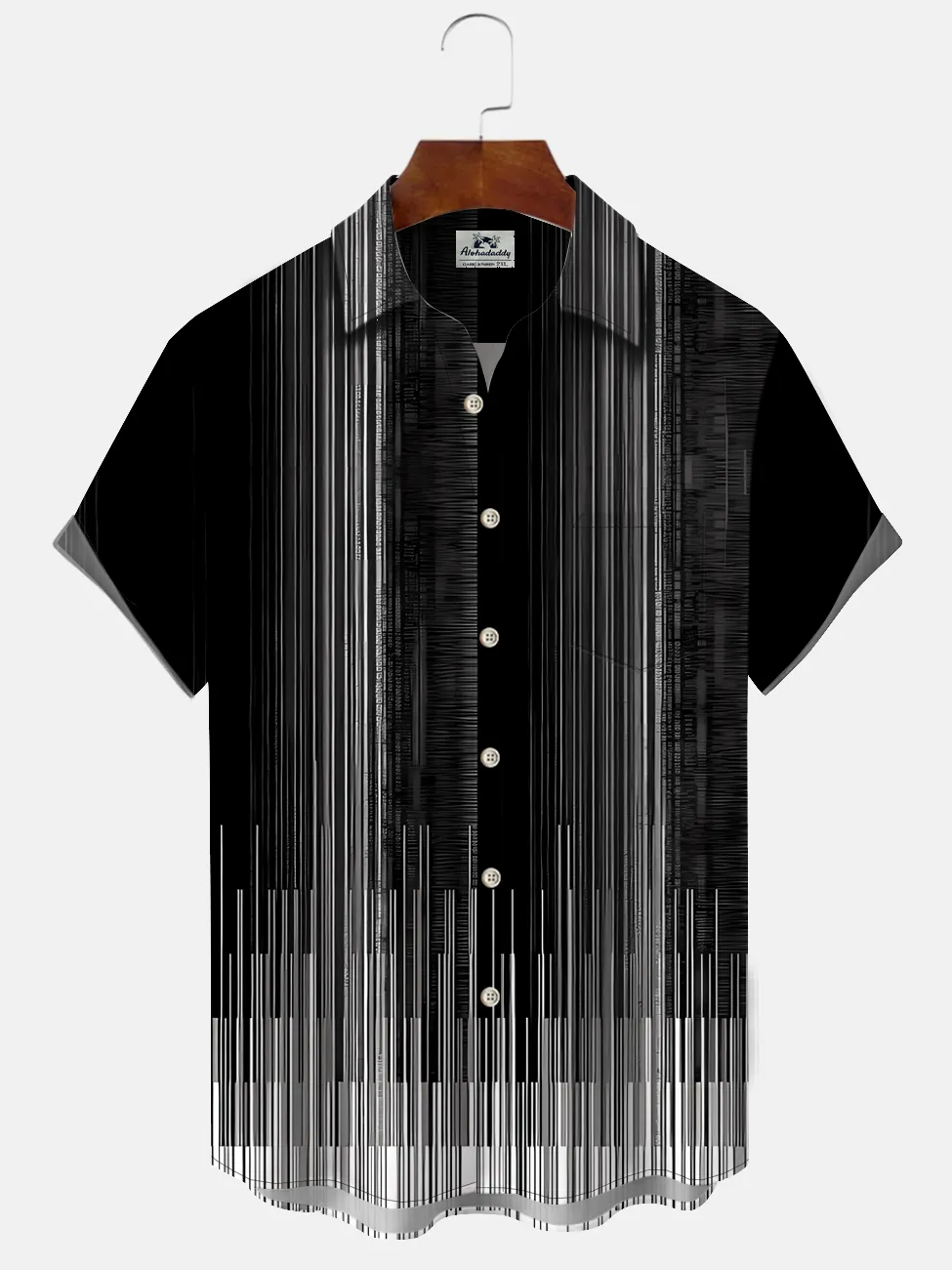 Alohadaddy Geometric Stripe Button Pocket Casual Short Sleeve Shirt