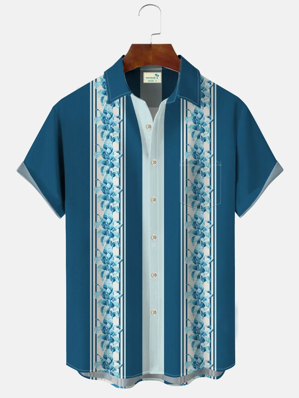 Alohadaddy Geometric Stripes Retro Flowers Men Pocket Button Casual 50S Bowling Commuter Short Sleeve Shirt