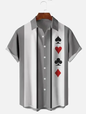 Alohadaddy Gray Vintage Poker Bowling Casual Plus Size Shirts