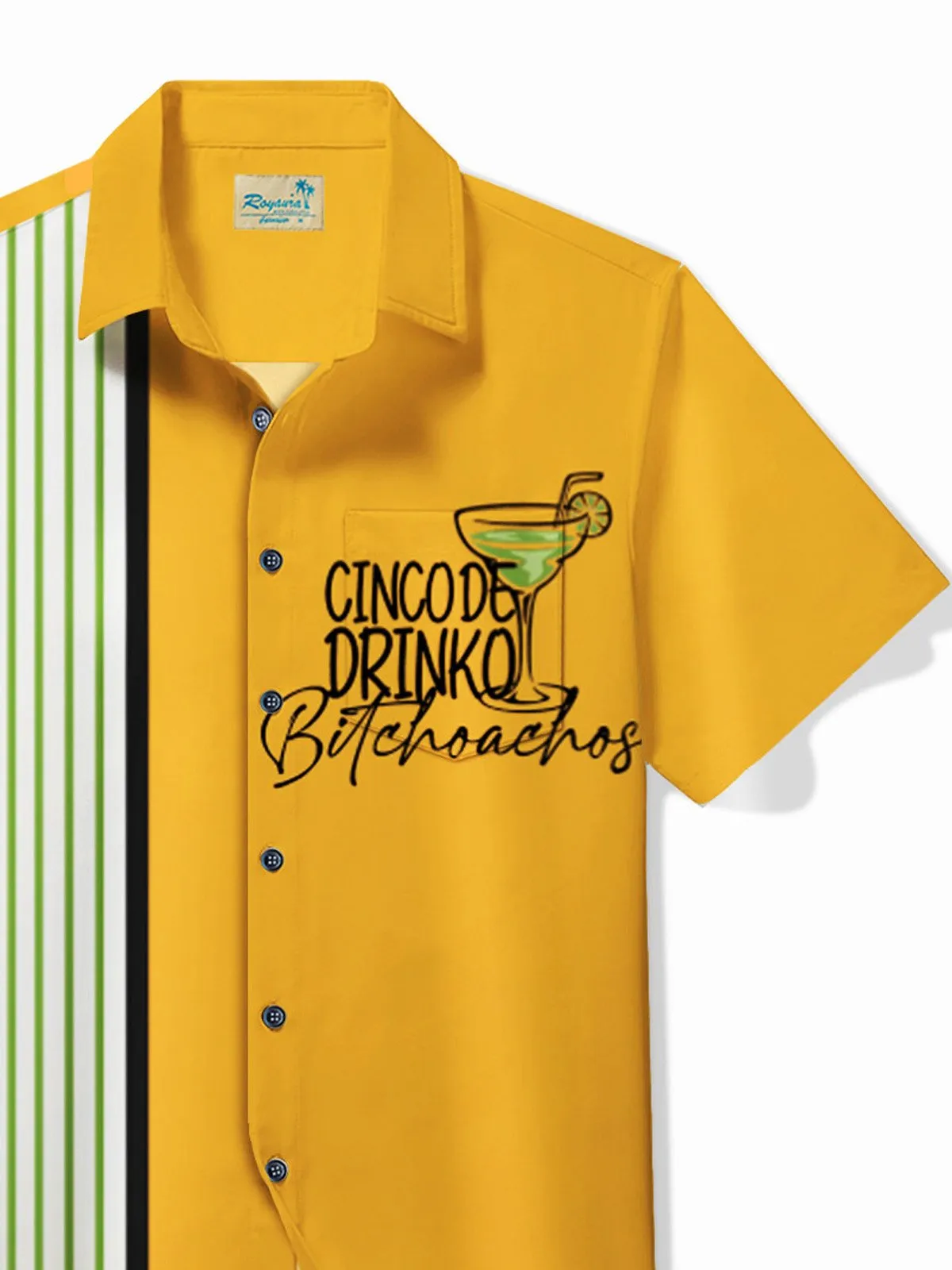 Alohadaddy Holiday Tequila Men's Bowling Shirt Cinco de Mayo Pocket Camp Shirt Big Tall