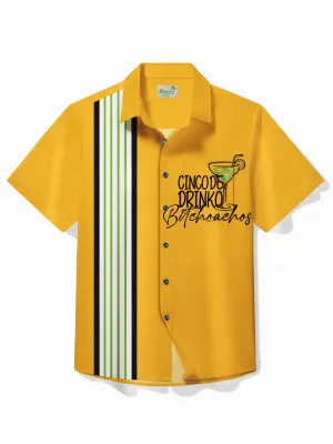 Alohadaddy Holiday Tequila Men's Bowling Shirt Cinco de Mayo Pocket Camp Shirt Big Tall
