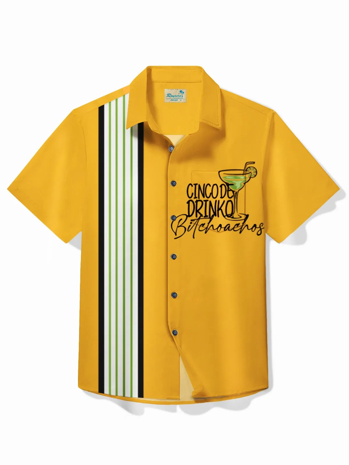 Alohadaddy Holiday Tequila Men's Bowling Shirt Cinco de Mayo Pocket Camp Shirt Big Tall