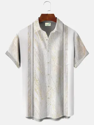 Alohadaddy Leaf Geometric Stripes Men's 50S Bowling Commuter Button Pocket Men's Casual Short Sleeve Shirt